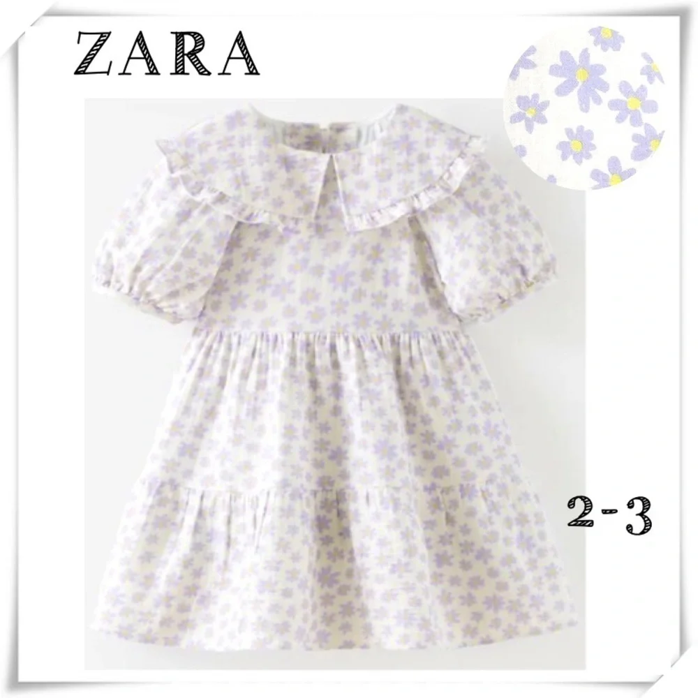 ZARA Floral Daisy Print Dress in White with Purple 2-3 Years New with Tags